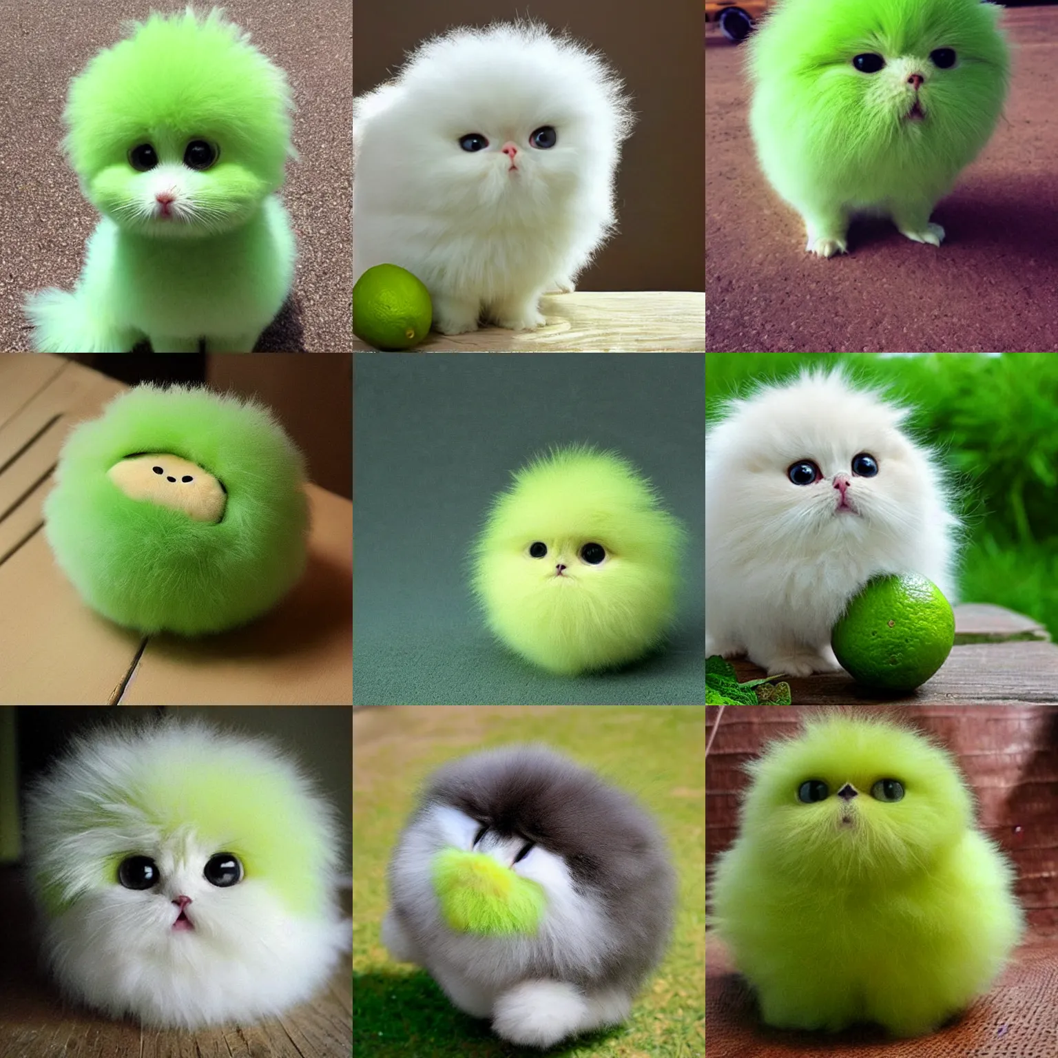 Prompt: lime colored cute puff ball with adorable face