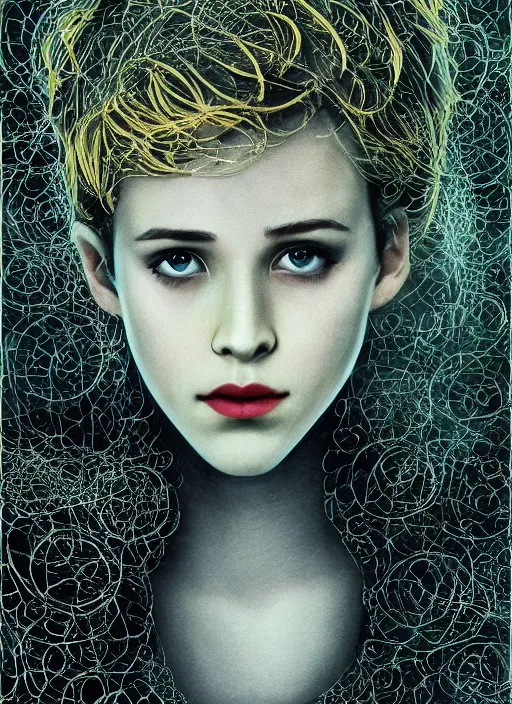 Prompt: glowing silver and golden elements, full close-up portrait, young female Ryan Gosling as a dark witch, book cover, green forest, white moon, red lips, establishing shot, extremly high detail, photo-realistic, cinematic lighting, pen and ink, intricate line drawings, by Yoshitaka Amano, Ruan Jia, Kentaro Miura, Artgerm, post processed, concept art, artstation, matte painting, style by eddie, raphael lacoste, alex ross