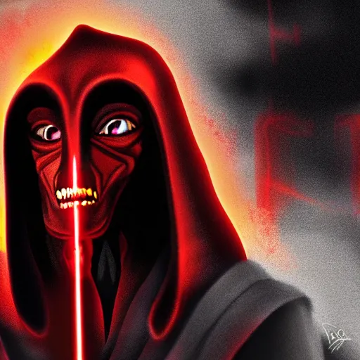 Image similar to Jar Jar binks revealing himself as a sith lord, digital art 4k