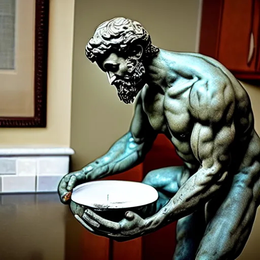 Prompt: michelangelo statue doing the dishes