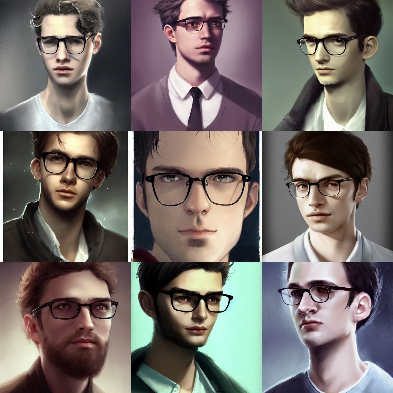 Prompt: man with glasses and short unkempt hair, young male, nerd, face, brooding, dark room, emotional, photorealistic, soft white light, highly detailed, elegant, artstation, digital art by furio tedeschi and charlie bowater and valentina remenar