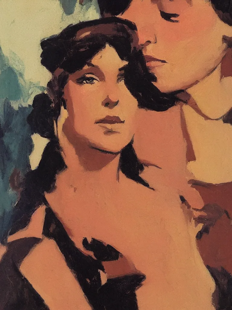 Image similar to portrait profile of a beautiful woman in 1 9 7 8, oil painting by john watkiss