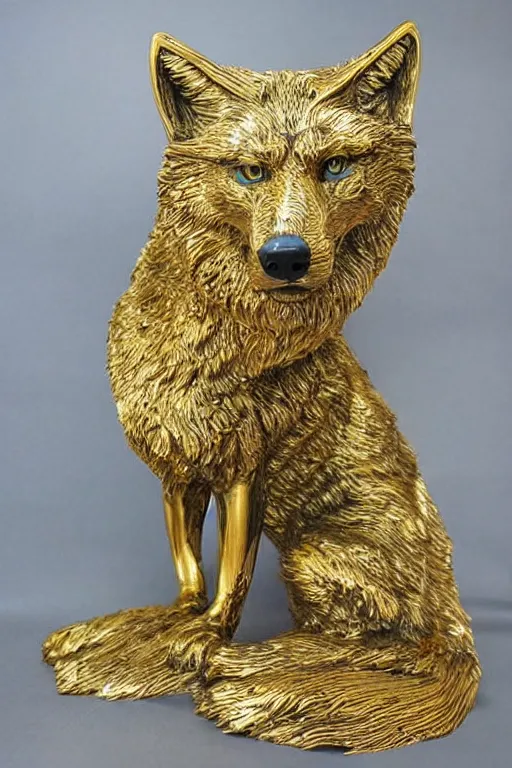 Image similar to gorgeous wolf statue with gold filigree