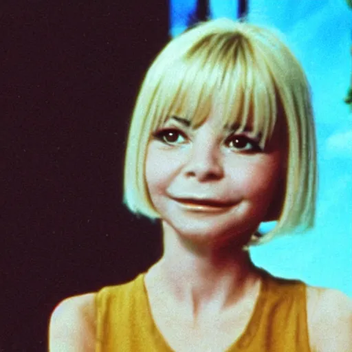 Image similar to still of France Gall in a Studio Ghibli film, very detailed, trending on tumblr, very cute face