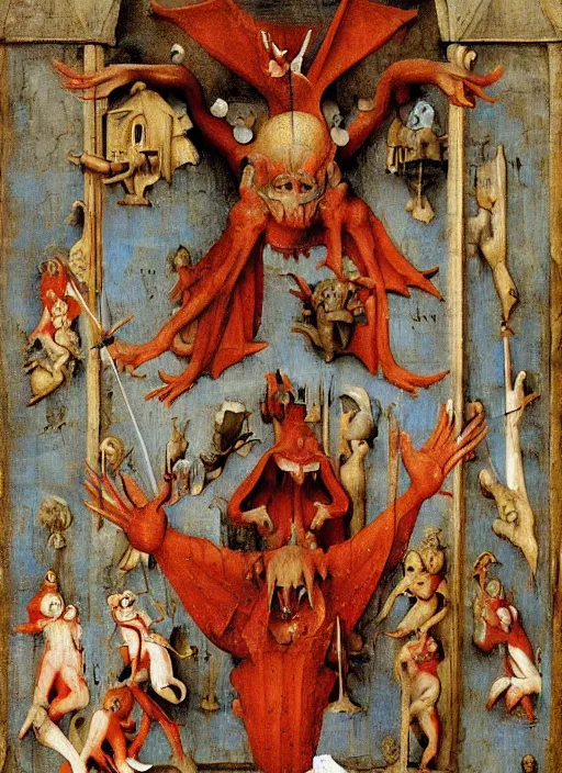 Image similar to red devil Gargoyle, Medieval painting by Jan van Eyck, Hieronymus Bosch, Florence