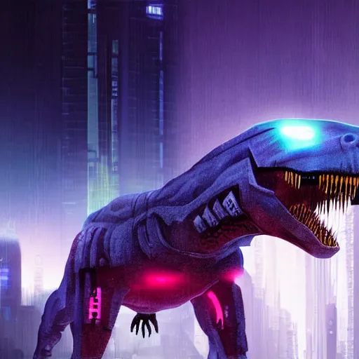 Image similar to a cyberpunk glowing t - rex