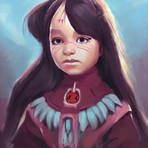 Image similar to little girl character inspired in indigenous and raven, digital art by cushart krenz