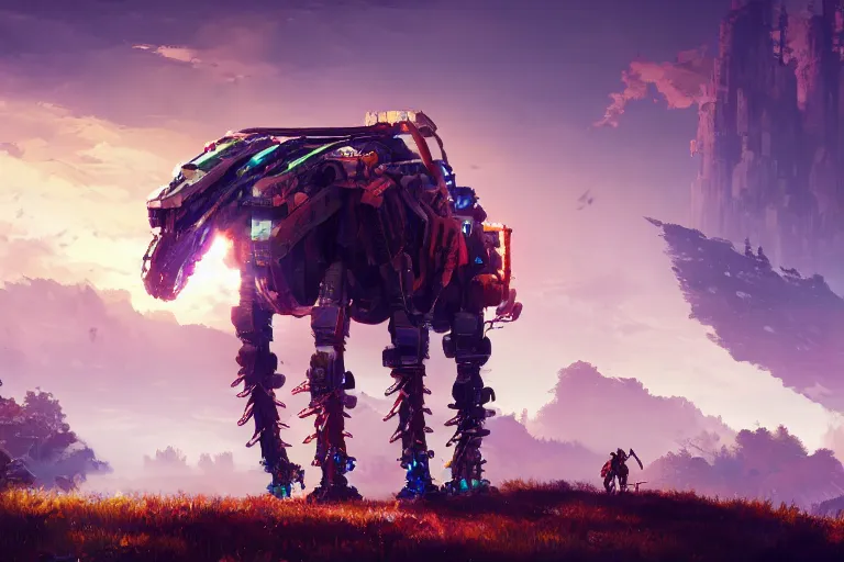 Image similar to bristleback machine mecanical creature robot of horizon forbidden west horizon zero dawn radiating a glowing aura global illumination ray tracing hdr fanart arstation by ian pesty and alena aenami artworks in 4 k