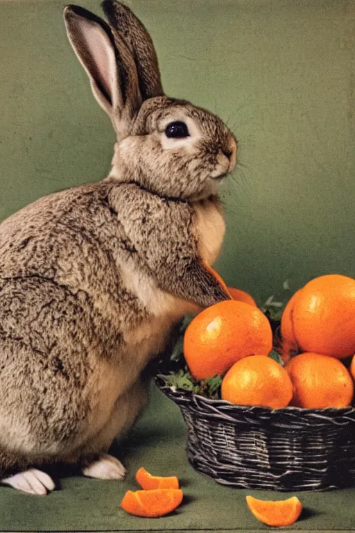 Image similar to fat rabbits with oranges vintage photograph