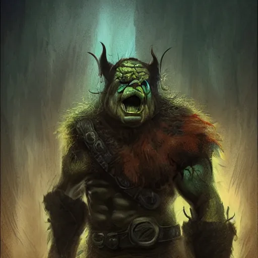 Image similar to A drunk orc, fantasy art, clean digital art, clean background, D&D art style, dark feeling, chill feeling