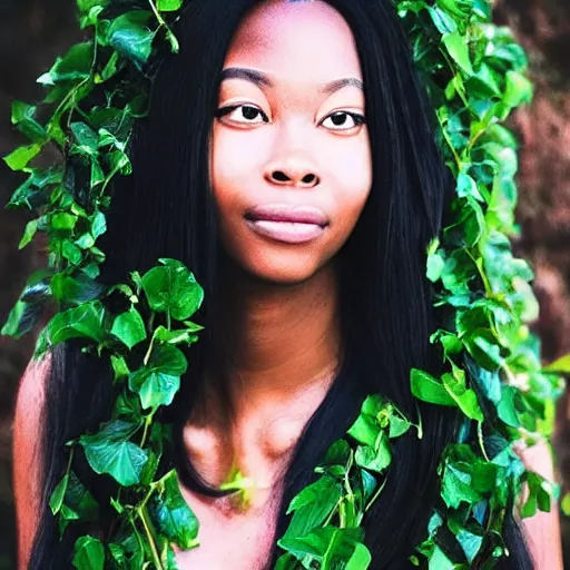 Image similar to “Mother Nature as a beautiful woman, smile, blackhair, realistic, sharp focus”