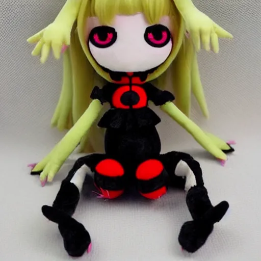 Prompt: cute fumo plush of a chibi spider girl, anime girl, kawaii monster girl