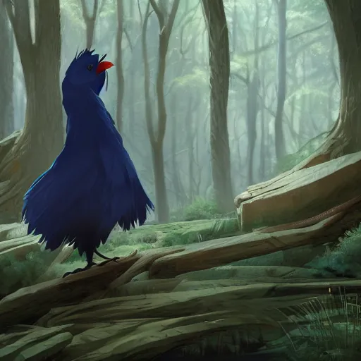 Image similar to concept art painting of an anthropomorphic albino raven wearing dark blue robes, in the deep forest, realistic, detailed, cel shaded, in the style of makoto shinkai and greg rutkowski and james gurney