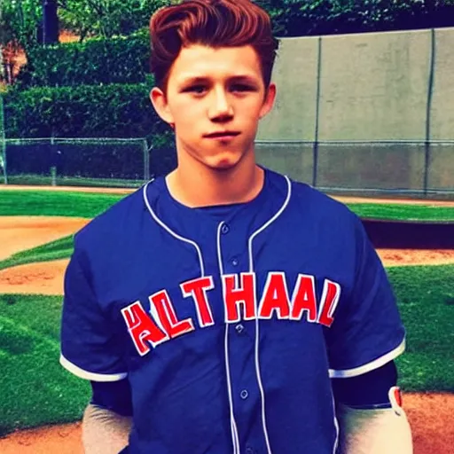 Image similar to “a realistic photo of a guy who is an attractive baseball player man who is part cyborg and part humanoid, who is a robot, Tom Holland”