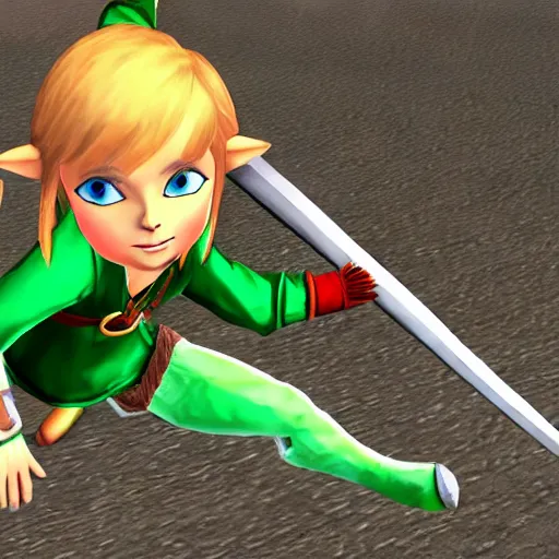 Image similar to linkle doing the splits, ingame screenshot from zelda