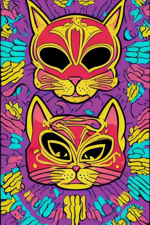 Image similar to Portrait of a cat as a Mexican wrestler in a mask, sticker, colorful, illustration, highly detailed, simple, smooth and clean vector curves, no jagged lines, vector art, smooth