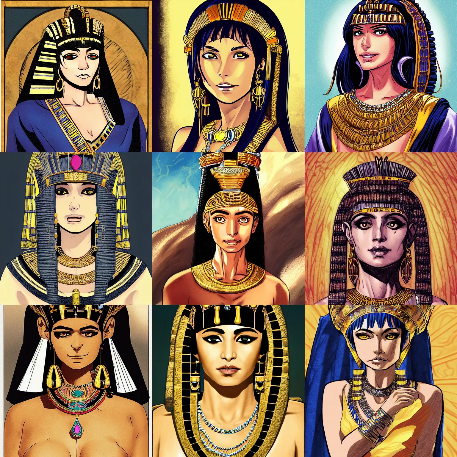 Prompt: a portrait of queen cleopatra turned half mummy, by tite kubo, manga cover, incredible quality, trending on artstation