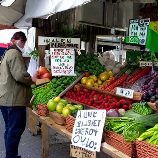 Prompt: greengrocer with a sign that says counter strike