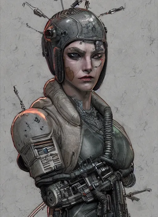 Prompt: female cyberpunk demigod, character design by enki bilal, close - up, detailed, intricate, moody : : very coherent, trending on artstation