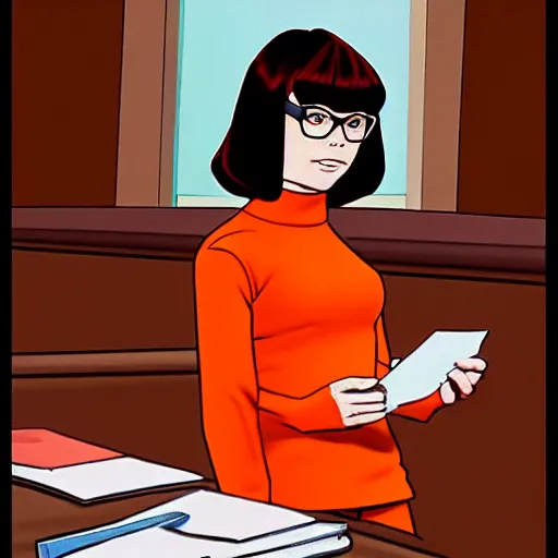 Velma Dinkley from Scooby Doo in court for falsely, Stable Diffusion