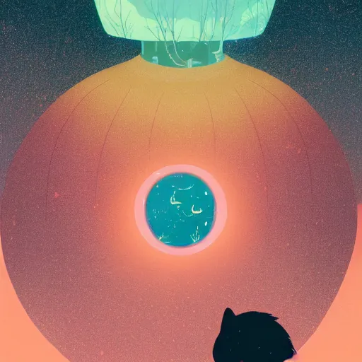 Image similar to A rabbit full of hope, looking for a black hole in an infinite time loop by Victo Ngai and Ghibli andlisk feng and atey ghailan