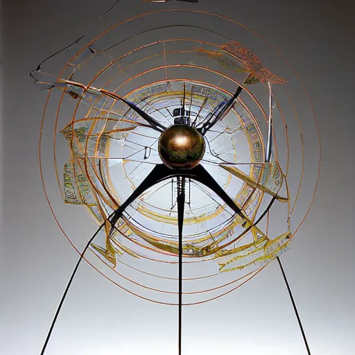 Image similar to a kinetic sculpture of this solar system, sun, orrery, canon 5 d 5 0 mm lens, papier - mache, studio, 1 9 9 9