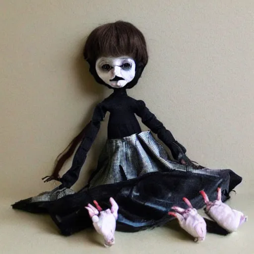 Image similar to weird horror tuza doll creepy eerie uncanny backrooms demon terror reid phobia centipide spider doll crawl