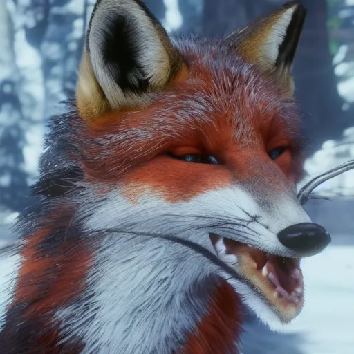 Image similar to Film still of anthropomorphic fox, from Red Dead Redemption 2 (2018 video game)