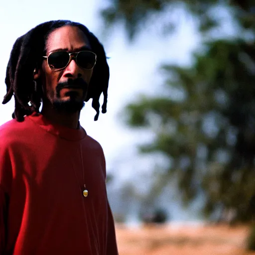 Image similar to cinematic film still of Snoop Dogg starring in a Steven Spielberg film as Bob Marley, candid photo, 1999, Jamaica, shallow depth of field, photograph, epic lighting