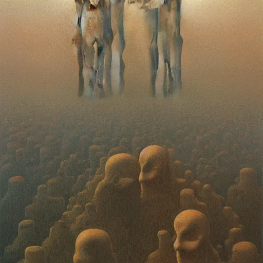 Image similar to capitalism realism painted by zdzisław beksinski