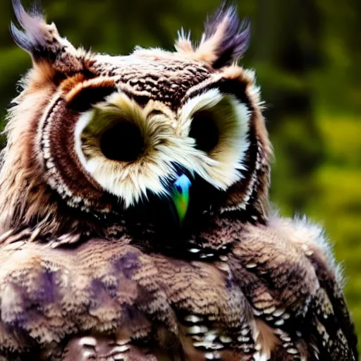 Prompt: A large magical beast called an Owlbear, the beast has the body of a bear and the head of an owl, 8k, ultra realistic, professional photography