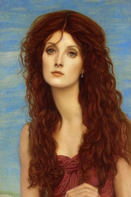 Prompt: a pre raphaelite painting of lynda carter by dante gabriel rossett