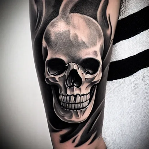 Prompt: chrome skull tattoo