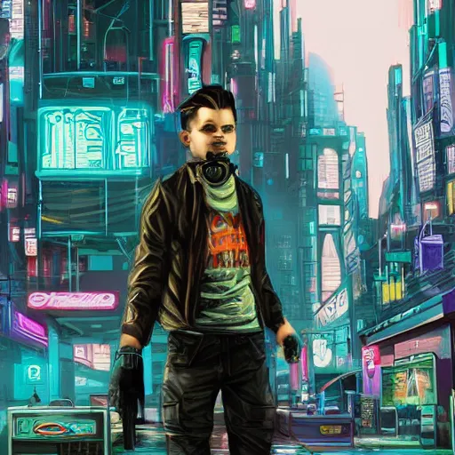 Prompt: alex o'connor in a cyberpunk city