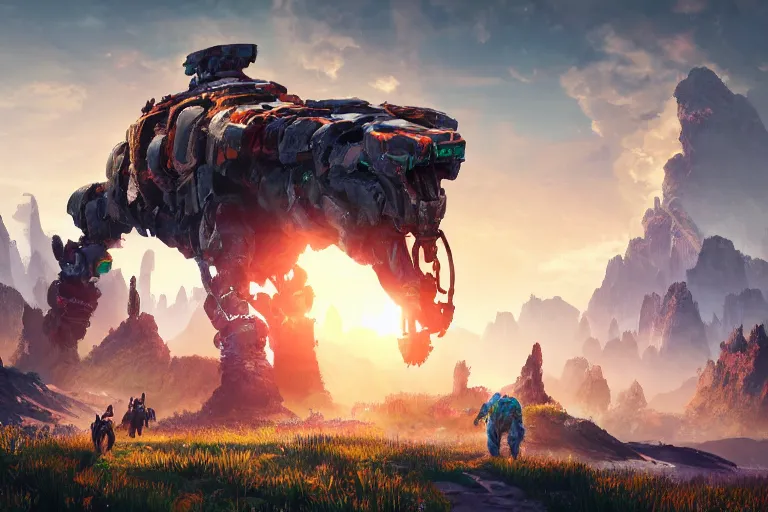 Image similar to tremortusk machine mecanical creature robot of horizon forbidden west horizon zero dawn bioluminiscence global illumination ray tracing hdr fanart arstation by ian pesty and alena aenami artworks in 4 k