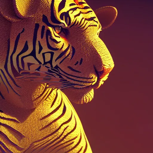 Image similar to polygon fractal crystal tiger, highest quality and details setting, concept art, 3d render, trending on artstation