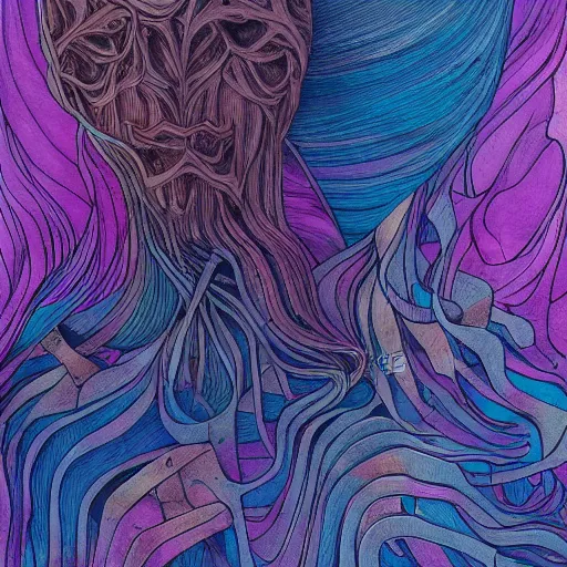 Prompt: dissociation, derealization, disconnection, amnesia, fantasy illustration, detailed, abstract, amorphous, eerie, organic, inhuman, rich colors