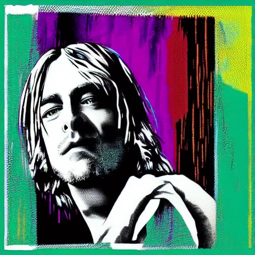 Image similar to kurt cobain pop art by adam khabibi,