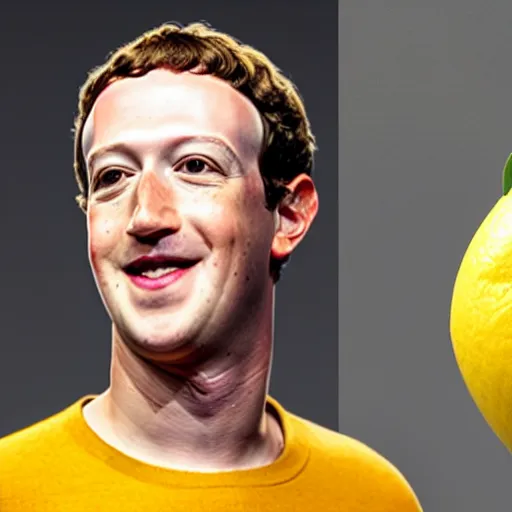 Prompt: Mark Zuckerberg with yellow lemon looking skin