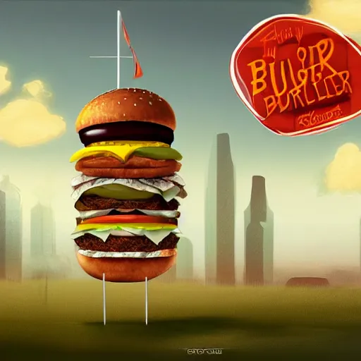 Image similar to a very tall burger, tall, hamburger, illustration, concept art, fantasy, ultra realistic