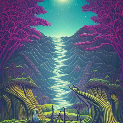 Image similar to ngc 3132 falling waterfall mysterious bone yard landscape by Casey Weldon, edge of the world, composite, colorful, high quality, featured art print, trending on behance