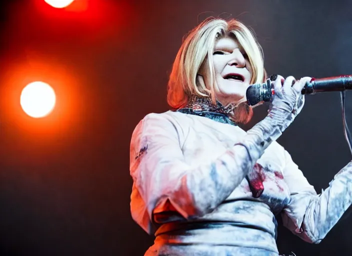 Prompt: publicity photo still of martha stewart in slipknot playing live on stage, 8 k, live concert lighting, mid shot