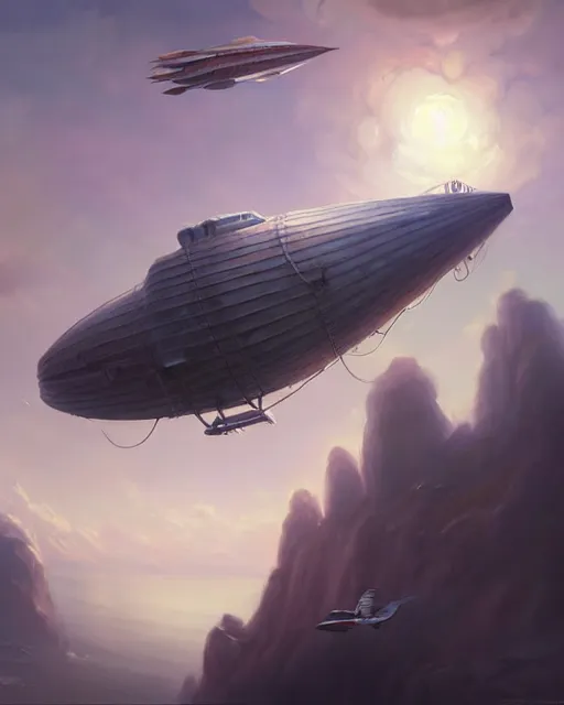 Image similar to a painting of a airship flying in the sky, a detailed matte painting by mandy jurgens, featured on cgsociety, fantasy art, 2 d game art, matte painting, cryengine