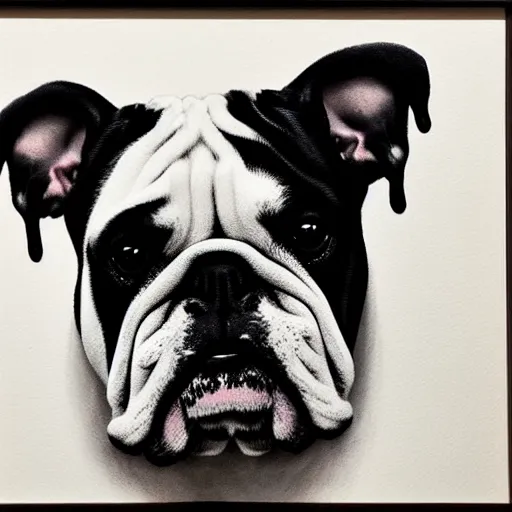 Image similar to a hyperrealistic portrait of an english bulldog as a gangster