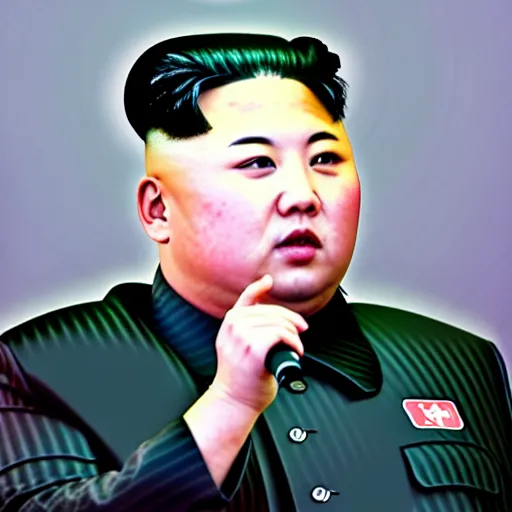 Image similar to kim jong un in bts kpop group, 4 k, high resolution, still, landscape, hd, dslr, hyper realistic