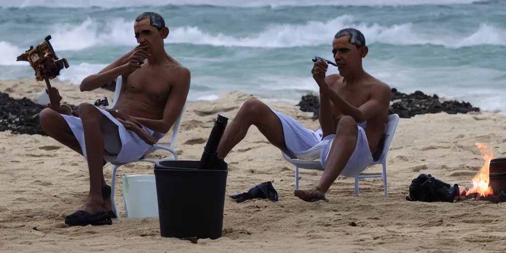 Image similar to barack obama smoking a bong on a beach in hawaii