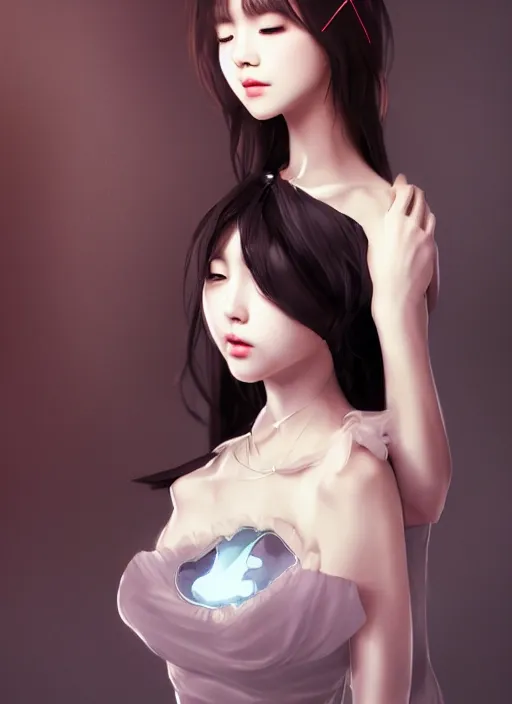 Prompt: beautiful fashion korean girl group, strapless dress, character portrait in the style of thomas river and artgerm, wlop, cinematic lighting, hyperdetailed, 8 k realistic, symmetrical, global illumination, radiant light, halo, love and mercy, frostbite 3 engine, cryengine, dof, trending on artstation, digital art, chanel