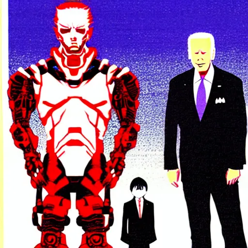 Image similar to Joe Biden standing with his arms crossed looking sinister, by Tsutomu Nihei, highly detailed