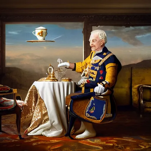 Prompt: thomas pesquet having tea with the queen of england on mars, award winning photography, trending on 5 0 0 px