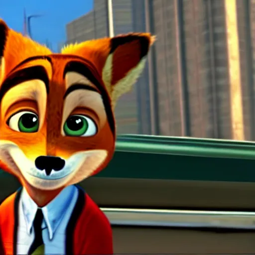 Image similar to Screenshot from Grand Theft Auto III featuring Nick Wilde (from Zootopia)